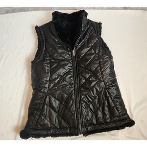 Original Reversible Faux Fur Puffer Vest Black Small Mobwife Glam Y2K Quilted